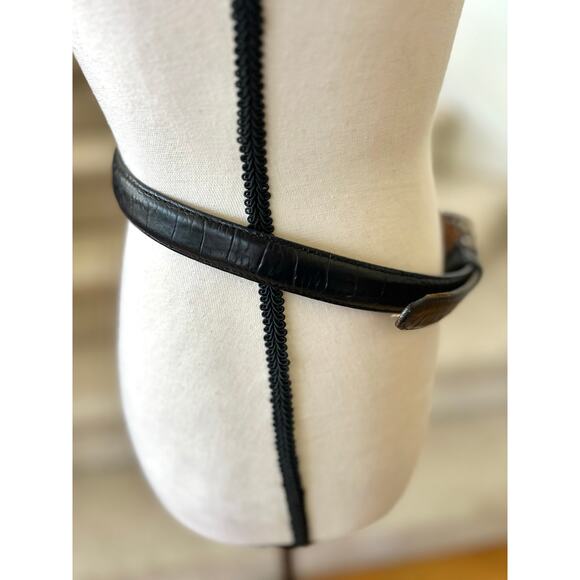 Coldwater Creek Black Embossed Alligator & Silver Filigree Buckle Belt (L) - Picture 4 of 8